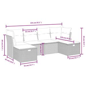vidaXL 6-delige Loungeset met kussens poly rattan bruin