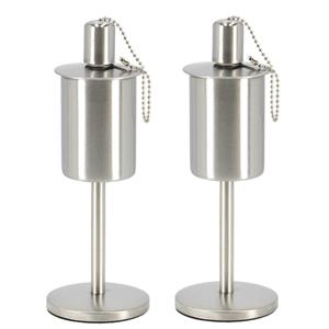 Fancy Flames Esschert design RVS olie/tuinfakkel - 2x - 9.5 x 25 cm - op stabiele voet -