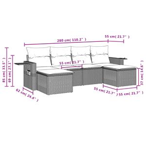 vidaXL 6-delige Loungeset met kussens poly rattan bruin