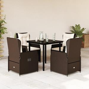 vidaxl 5-delige Tuinset met kussens poly rattan bruin