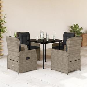 vidaxl 5-delige Tuinset met kussens poly rattan lichtgrijs