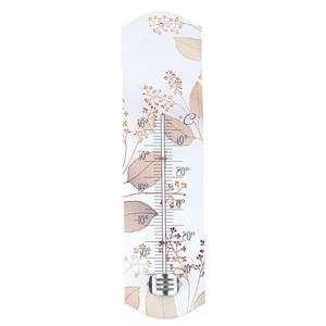 Alma garden Binnen/buiten thermometer met lentebloemen print - beige - metaal - 29 x 6.5 cm -