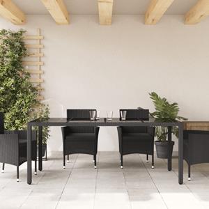 vidaXL Tuintafel met glazen blad 190x90x75 cm poly rattan zwart