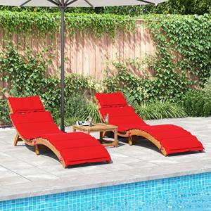 vidaXL Ligstoelen met kussens 2 st massief acaciahout rood