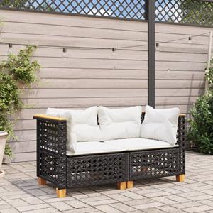 vidaXL Tuinhoekbanken met kussens 2 st poly rattan zwart