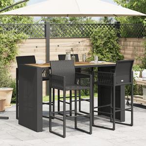 vidaXL Tuintafel met acaciahouten blad 185x80x110 cm poly rattan zwart