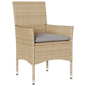 vidaXL 3-delige Bistroset met kussens poly rattan en glas beige