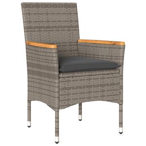 vidaXL 3-delige Bistroset met kussens poly rattan en acaciahout grijs