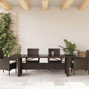 vidaXL Tuintafel met glazen blad 240x90x75 cm poly rattan bruin