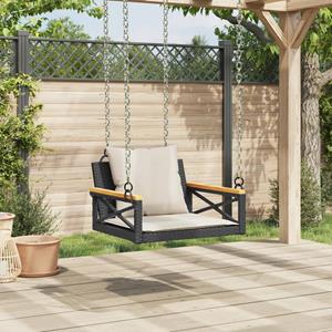 vidaXL Schommelbank met kussens 63x62x40 cm poly rattan zwart