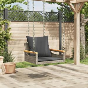 vidaXL Schommelbank met kussens 63x62x40 cm poly rattan grijs