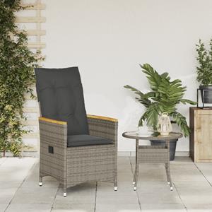 vidaXL Tuinstoel verstelbaar met kussens poly rattan grijs
