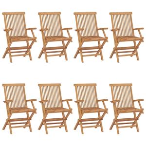 vidaXL Tuinstoelen 8 st met zwarte kussens massief teakhout