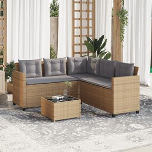 vidaXL Tuinbank met tafel en kussens L-vormig poly rattan beige