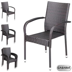 Polyrattan Gartenstuhl 4er Set Stapelbar Höhenverstellbar 160kg Belastbarkeit Armlehne Garten Balkon Terrasse Stapelstuhl Gartensessel braun - Casaria