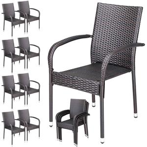Polyrattan Gartenstuhl 8er Set Stapelbar Höhenverstellbar 160kg Belastbarkeit Armlehne Garten Balkon Terrasse Stapelstuhl Gartensessel braun - Casaria