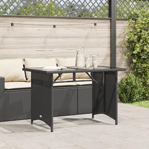 vidaXL Tuintafel met glazen blad 110x68x70 cm poly rattan zwart