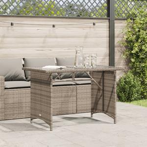 vidaXL Tuintafel met glazen blad 110x68x70 cm poly rattan grijs