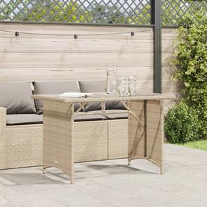 vidaXL Tuintafel met glazen blad 110x68x70 cm poly rattan beige