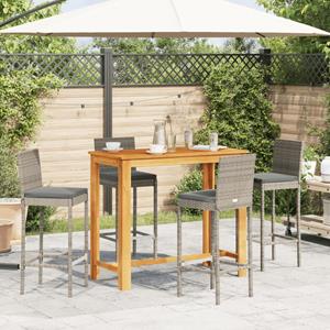 vidaXL 5-delige Tuinbarset massief acaciahout en poly rattan grijs