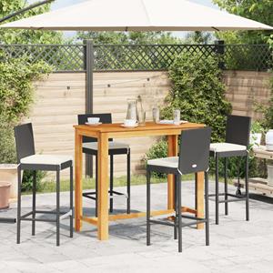 vidaXL 5-delige Tuinbarset massief acaciahout en poly rattan zwart