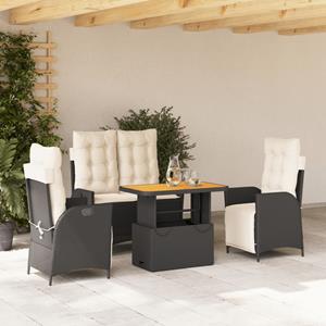 vidaxl 4-delige Tuinset met kussens poly rattan zwart