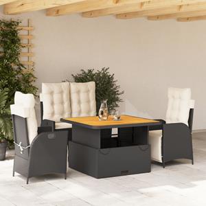 vidaxl 4-delige Tuinset met kussens poly rattan zwart