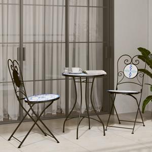 vidaXL Bistrotafel Ø 50x70 cm keramiek blauw en wit