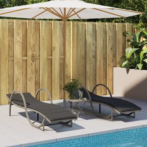 vidaXL Ligbedden 2 st met tafel poly rattan lichtgrijs