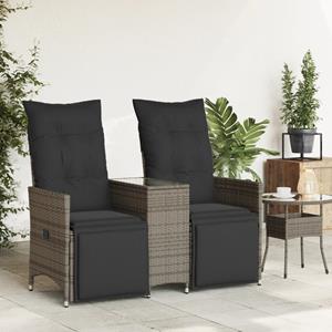 vidaXL Tuinbank 2-zits verstelbaar met tafel poly rattan grijs