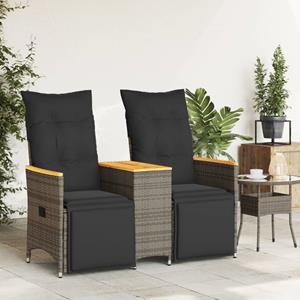 vidaXL Tuinbank 2-zits verstelbaar met tafel poly rattan grijs