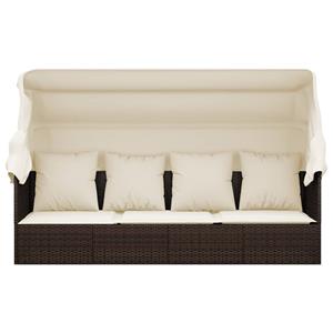 vidaXL Loungebed met luifel en kussens poly rattan bruin