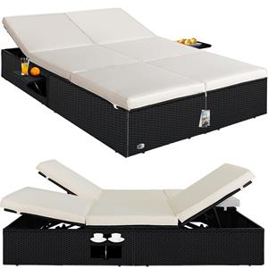 Casaria Polyrotan ligstoel Zwart/Crème 200x115x33cm