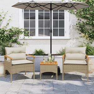 vidaXL 3-delige Loungeset met kussens poly rattan beige