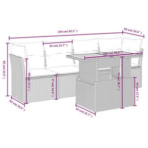 vidaXL 5-delige Loungeset met kussens poly rattan grijs
