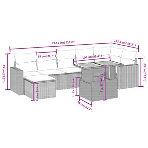 vidaXL 8-delige Loungeset met kussens poly rattan grijs