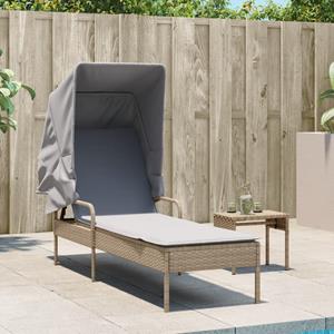vidaXL Ligbed met luifel en tafel poly rattan beige