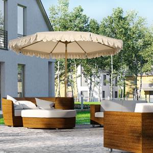 Outsunny Sonnenschirm Ø264 cm Strandschirm mit Fransen, verstellbare Neigung, 8 Streben, Terrassenschirm für Garten & Balkon, Khaki   Aosom.de