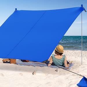 Costway Strandtent 200 x 200 cm Zonnetent met Zandankers Zandzakken en 2 Steunstangen Draagbare Zonwering Zonnedak voor Strand Picknick (Blauw)