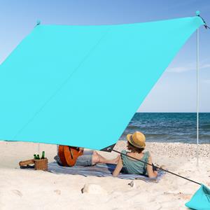 Costway Strandtent 200 x 200 cm Zonnetent met Zandankers Zandzakken en 2 Steunstangen Draagbare Zonwering Zonnedak voor Strand Picknick (Turquoise)