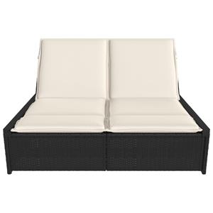 vidaXL Ligbed 2-persoons met kussens poly rattan zwart