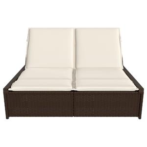 vidaXL Ligbed 2-persoons met kussens poly rattan bruin