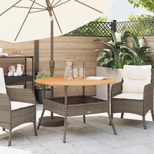 vidaXL Tuintafel met acaciahouten blad Ø110x71 cm poly rattan grijs