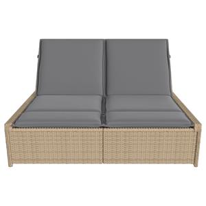 vidaXL Ligbed 2-persoons met kussens poly rattan beige