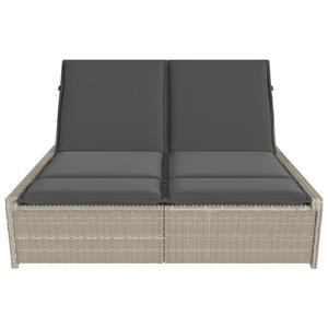 vidaXL Ligbed 2-persoons met kussens poly rattan lichtgrijs