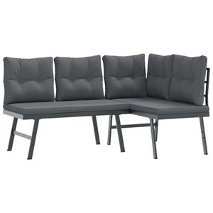 vidaXL 3-delige Tuinbankenset met kussens gepoedercoat staal zwart