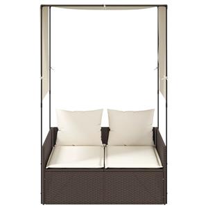 vidaXL Ligbed tweepersoons met dak en gordijn poly rattan bruin
