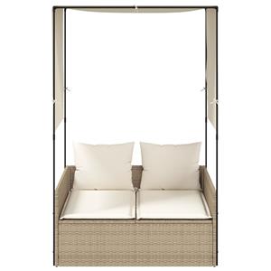 vidaXL Ligbed tweepersoons met dak en gordijn poly rattan beige