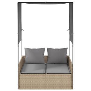 vidaXL Ligbed tweepersoons met dak en gordijn poly rattan beige