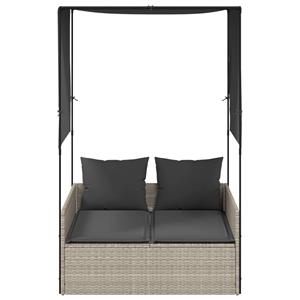 vidaXL Ligbed tweepersoons met dak en gordijn poly rattan lichtgrijs